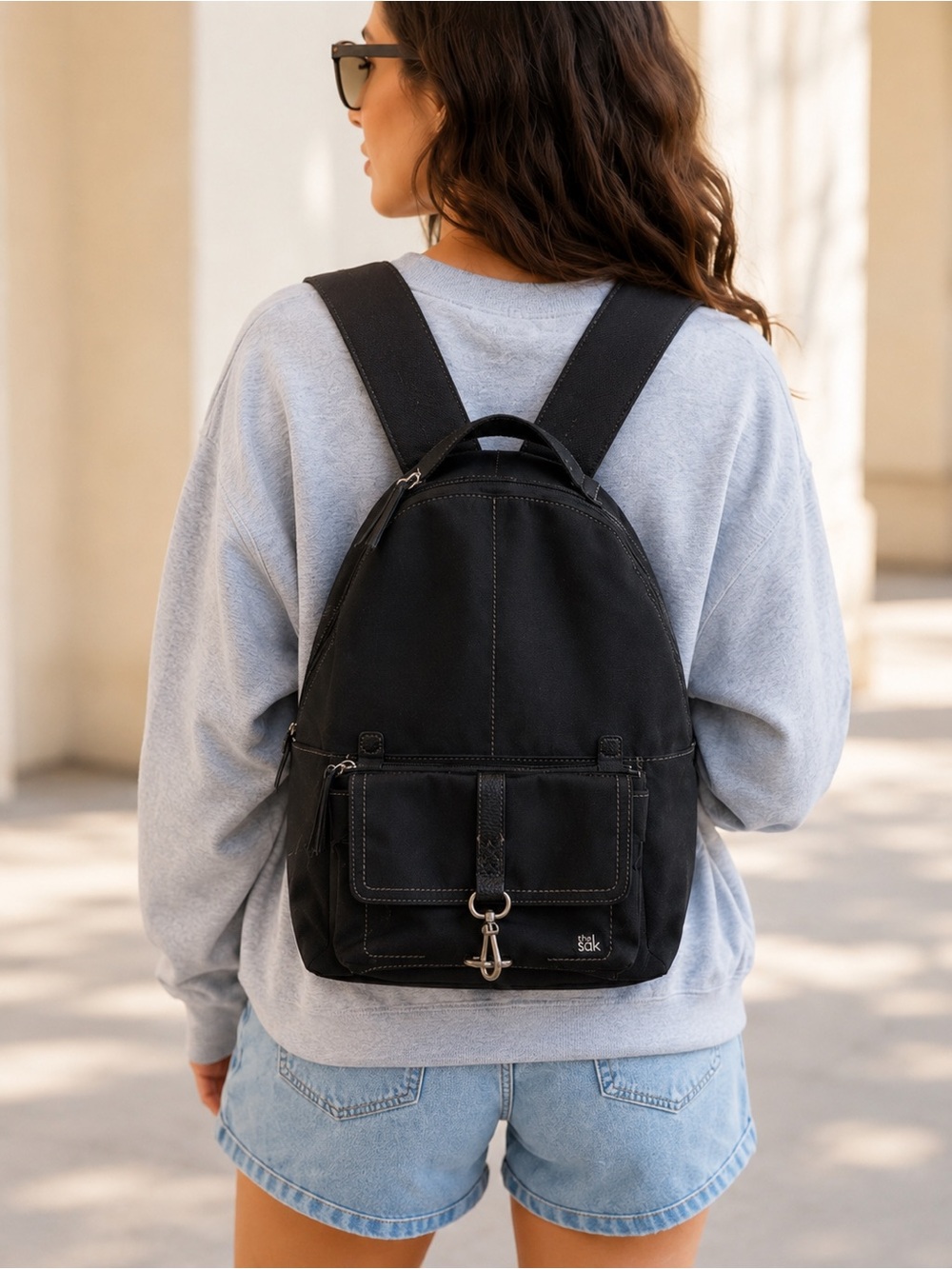 The Sak Black Convertible Backpack Crossbody Sling Travel Bag